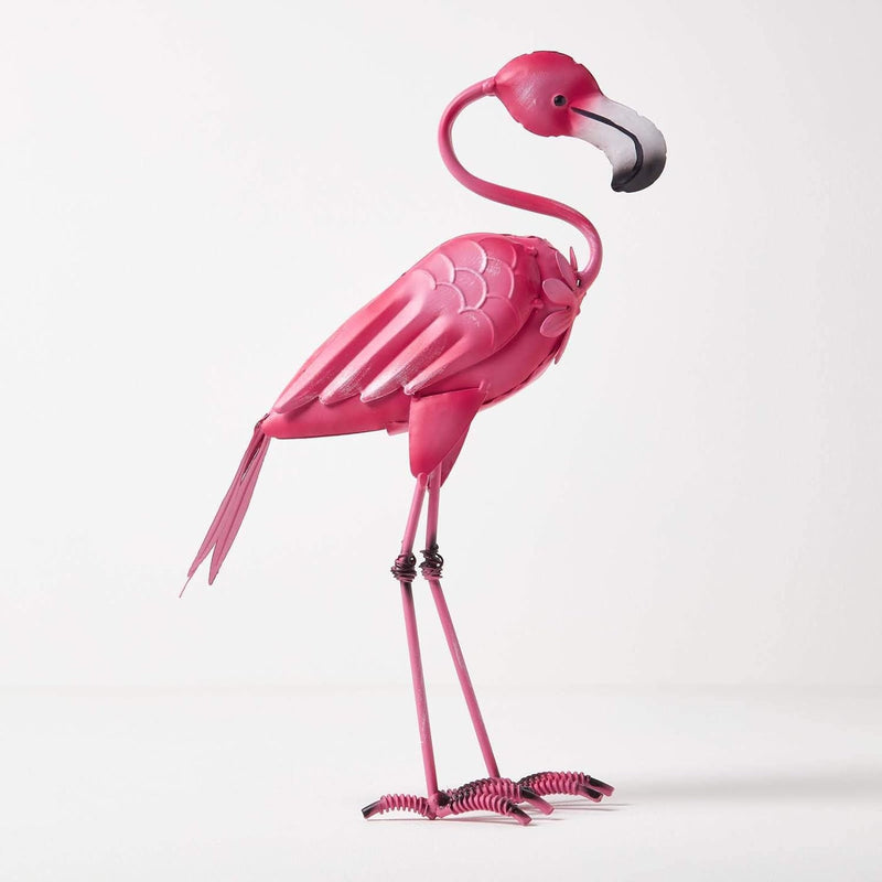 Homescapes Garten Deko Flamingo Metall Figur, handbemalt Metallvögel Dekofigur aus Eisen, Gartenfigu