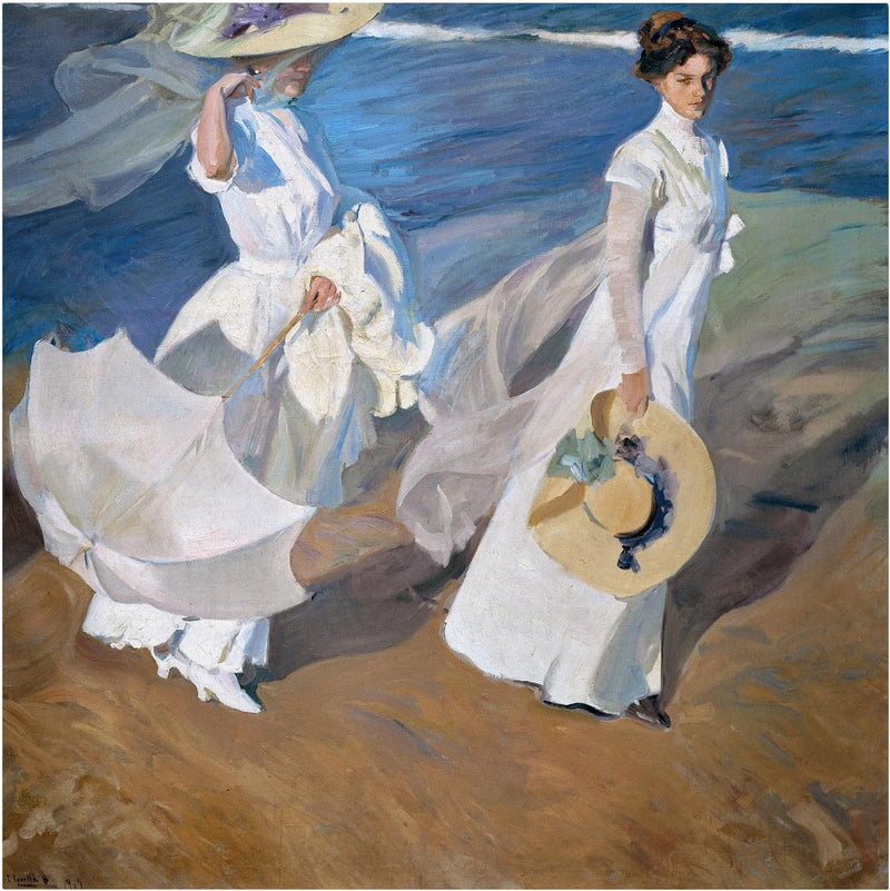 Leinwandbild Joaquin Sorolla - Spaziergang entlang der Küste - 1:1, 70 x 70cm 70cm x 70cm, 70cm x 70