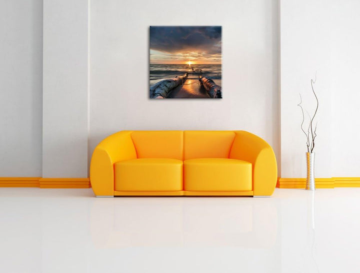 Strand Öl Effekt, Format: 70x70 auf Leinwand, XXL riesige Bilder fertig gerahmt mit Keilrahmen, Kuns