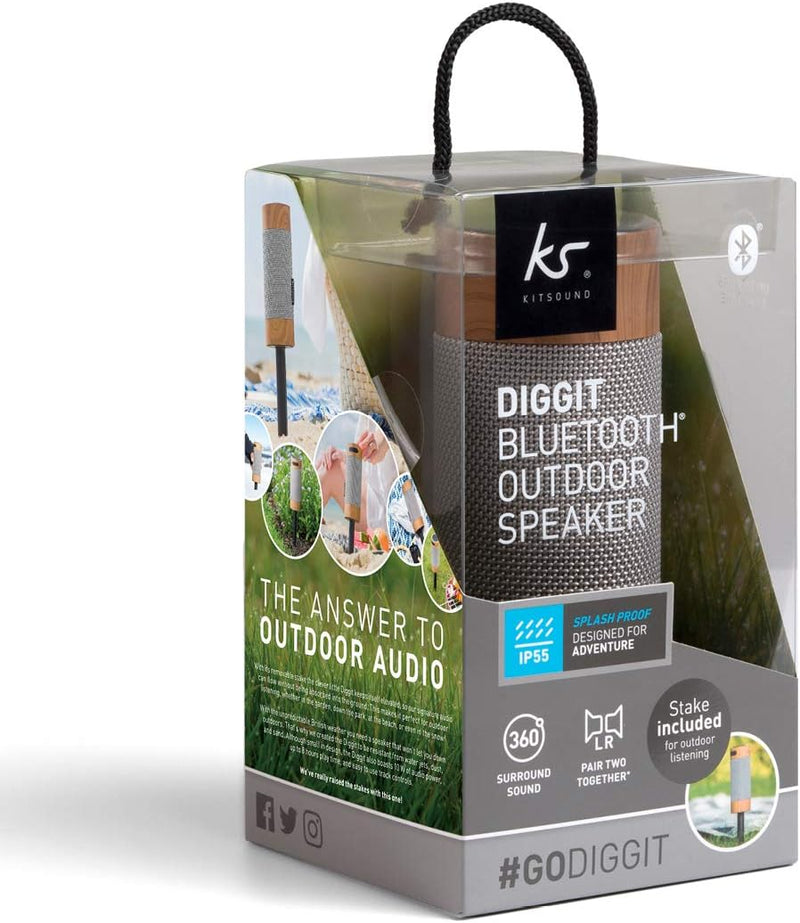 KitSound Diggit Bluetooth-Lautsprecher für Draussen - Silber/Holz, Silber/Holz