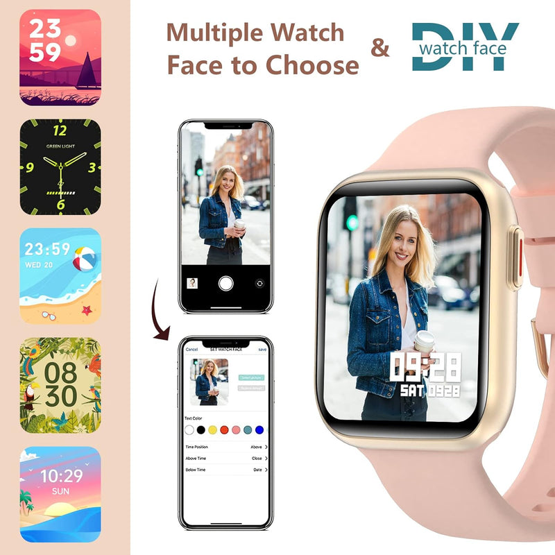 Bebinca Smartwatch Damen mit telefonfunktion und Whatsapp,1.75" HD Display,Menü Float,28 Spritzmodi,