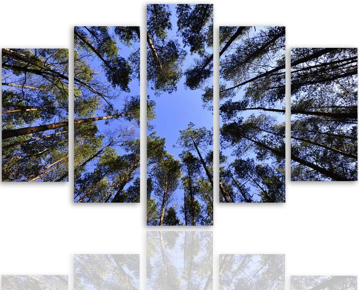 Bilder 5 Teilig Abstrakt Deco Panel Kunst Landschaft Wald Bäume blau 100x70 cm Deco panel 100x70 cm