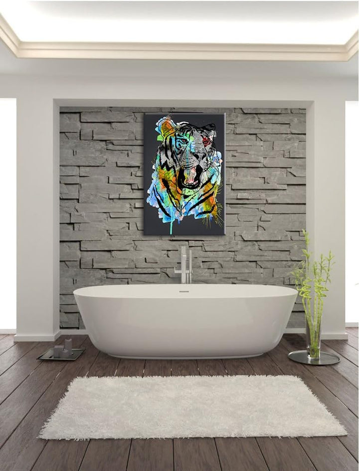 Pixxprint Roar Watercolor Black Bild auf Leinwand, XXL riesige Bilder fertig gerahmt mit Keilrahmen,
