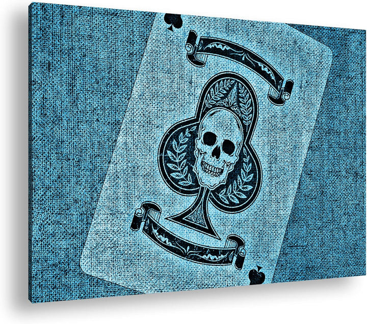deyoli Spielkarte Ass Kreuz Format 80x60 Effekt: Monocrome Blau als Leinwandbild, Motiv fertig gerah