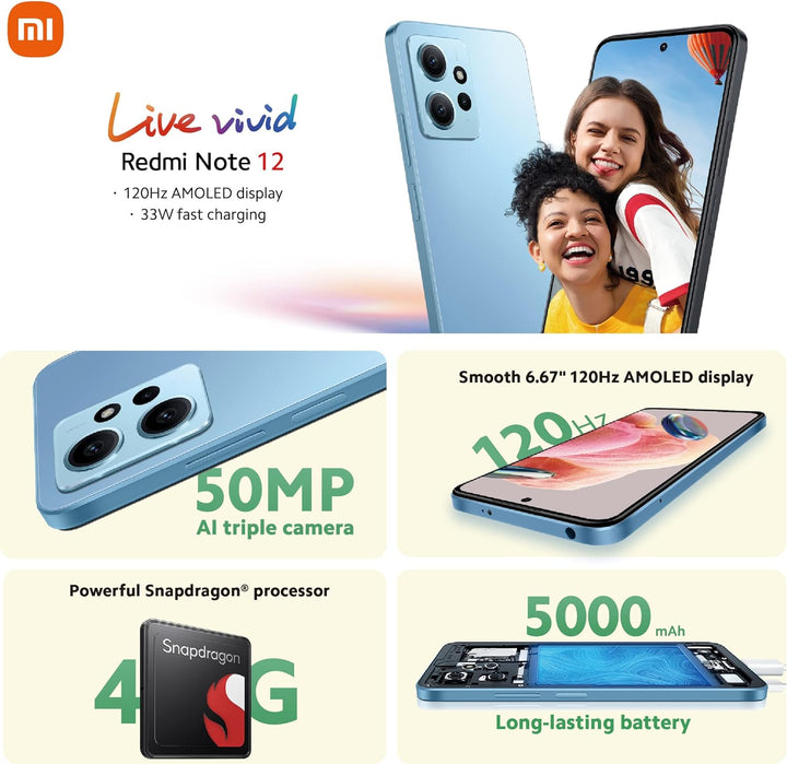 Xiaomi Redmi Note 12, 120 Hz AMOLED-Display, Snapdragon-Prozessor, 33 W, 5000 mAh, Onyx-Grau, 4 GB R