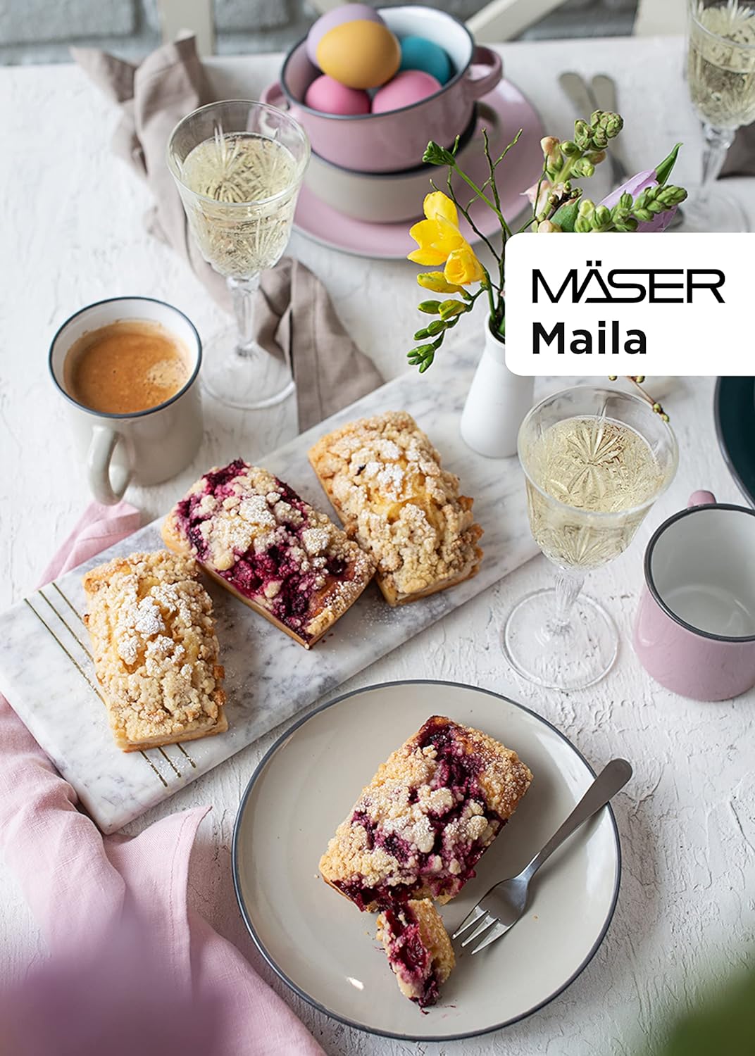 Mäser Geschirr-Set, Steingut Maila Rosa/Grau/Blau/Grün, 4-Personen-Set Grün, Blau, Rosa, Grau, Grün,