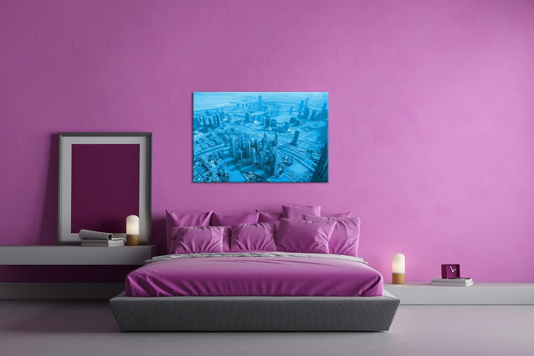 deyoli Skyline von Dubai Format 80x60 Effekt: Monocrome Blau als Leinwandbild, Motiv fertig gerahmt