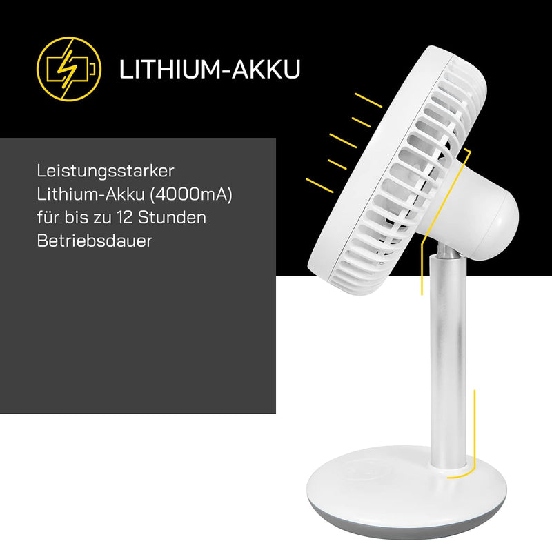 Gutfels Akku-Tisch-Ventilator VENTI 3010 R | Lithium Ionen Akku 4.000 mAh | Touchbedienung | 4 Gesch