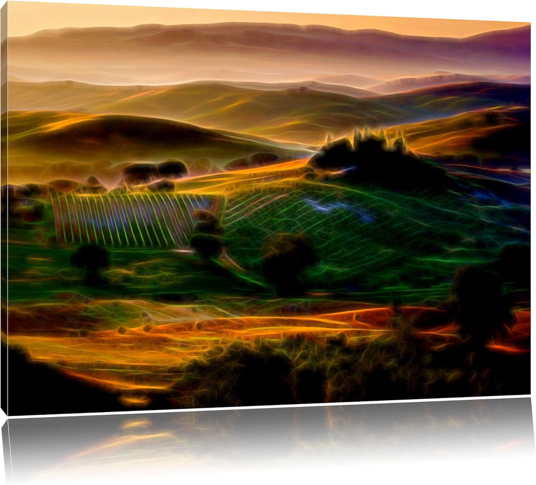 Toskana Landschaft abstrakt Format: 100x70 auf Leinwand, XXL riesige Bilder fertig gerahmt mit Keilr
