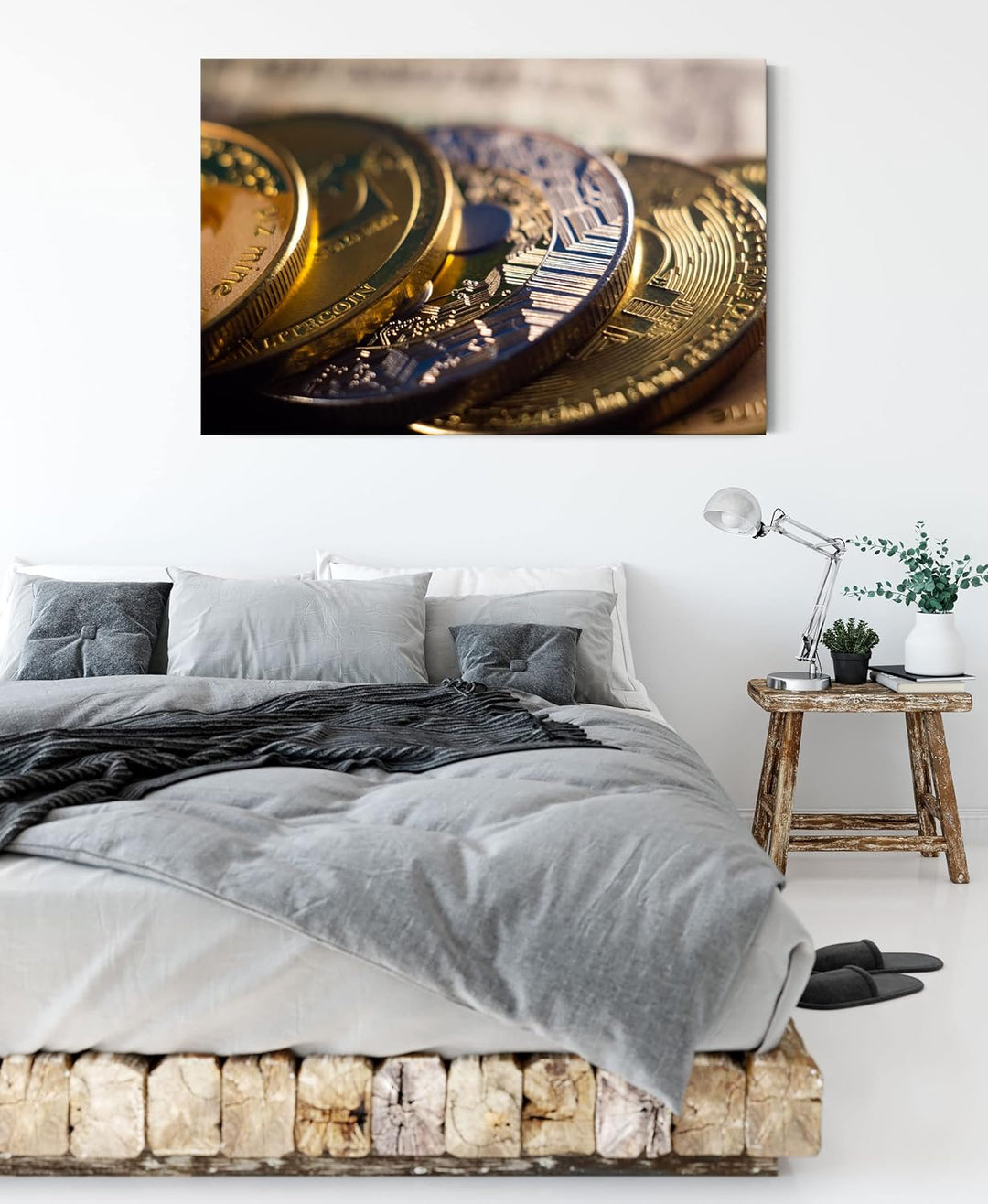 Pixxprint goldene Bitcoins BTC als Leinwandbild | Grösse: 120x80 cm | Wandbild | Kunstdruck | fertig