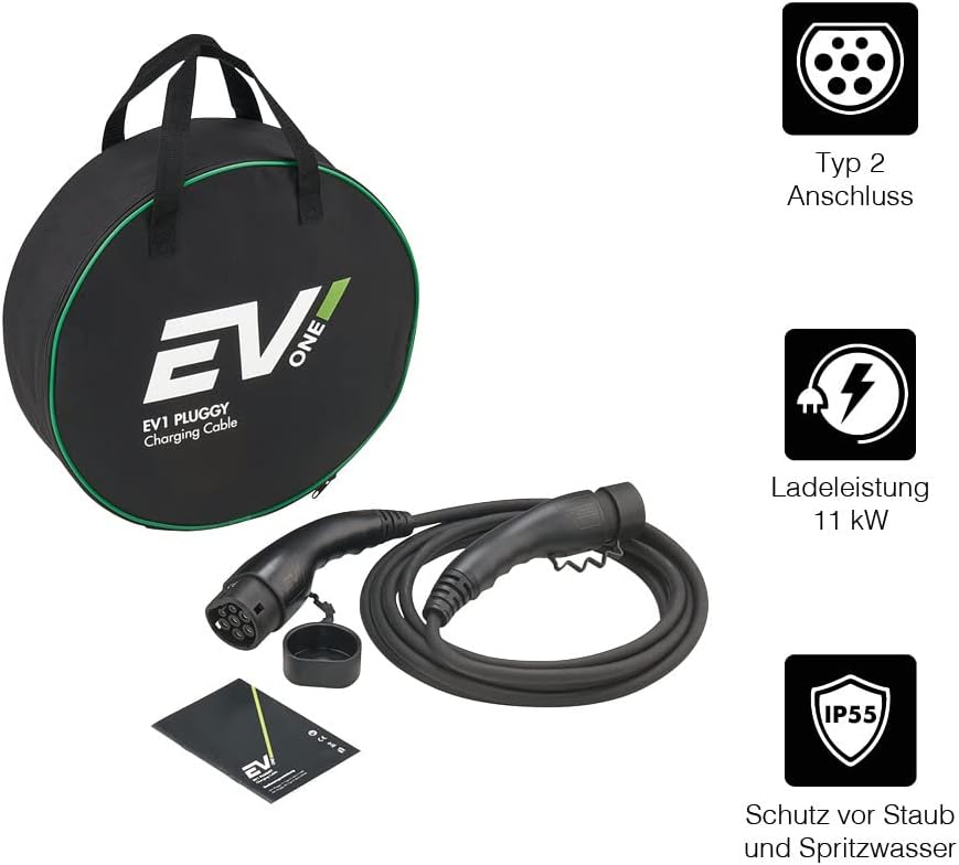 EV1 Typ 2 Ladekabel Elektroauto 11kW 16A 7 Meter 3-phasig Kabel mit IP55 zum Laden für Hybrid & E-Au