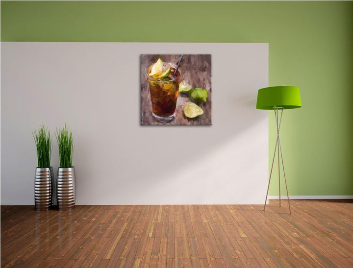 Pixxprint Cuba Libre mit vielen Limetten / 70x70cm Leinwandbild bespannt auf Holzrahmen/Wandbild Kun