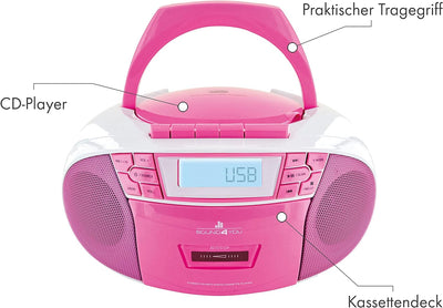 SCHWAIGER 661668 CD-Player mit Kassette und Radio MP3 USB Anschluss FM Radio AUX Kopfhörer Boombox N