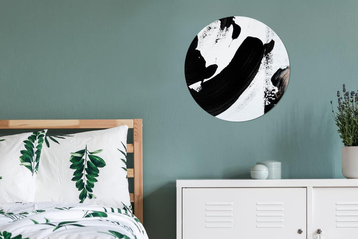 MuchoWow Wandbild Rund Wanddeko Deko Wohnzimmer Bilder 60x60 cm Schwarz - Abstrakt - Design, 60x60 c