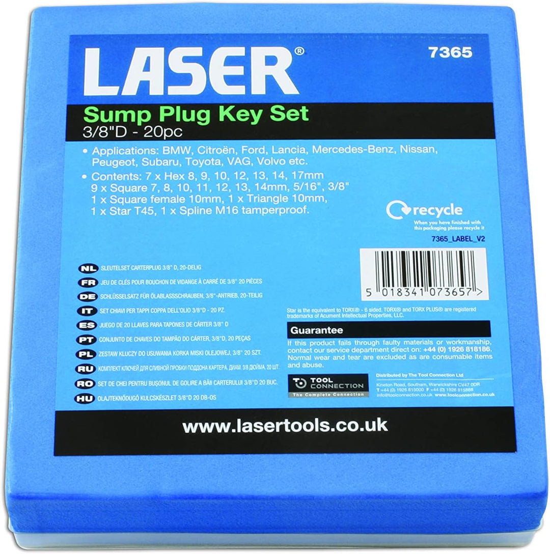 Laser 7365 Ölwannen-Schraubenschlüssel-Set, 3/8 Zoll D, 20-teilig