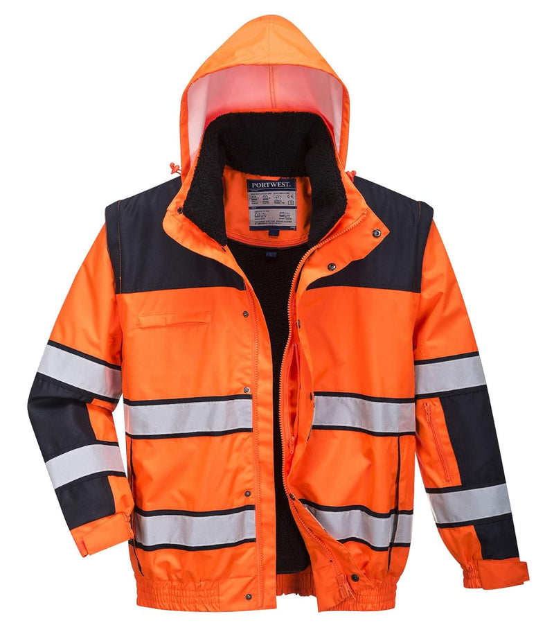 Portwest Klassische Warnschutz-Pilotjacke, Grösse: L, Farbe: Orange/Schwarz, C466OBRL L Orange / Sch