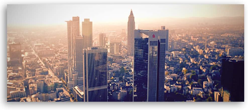 Feeby Vlies Leinwandbild Skyline Frankfurt am Main Deutschland 150x50 cm Wanddeko Design Kunstdruck