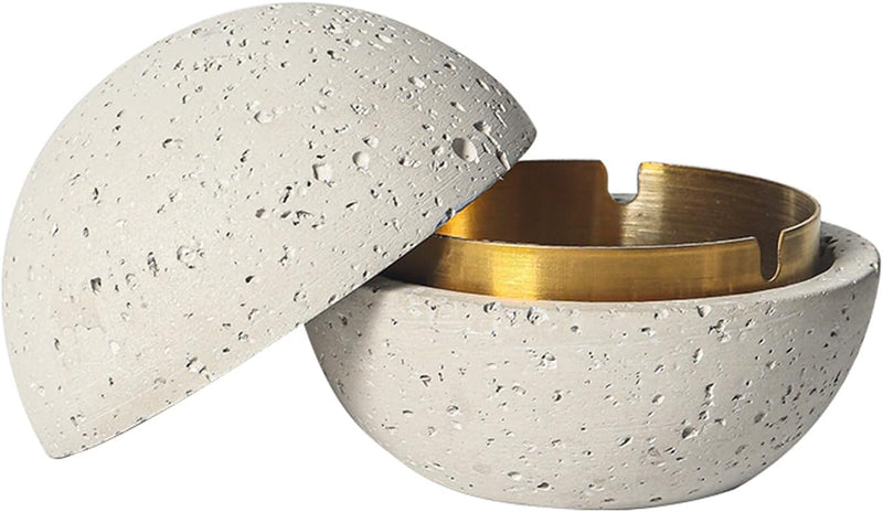 Cutfouwe Mülleimer Mit Deckel-Beton + Edelstahl-Φ12.5Cm X H10.8Cm -Wasserdicht/Winddicht,Weiss White