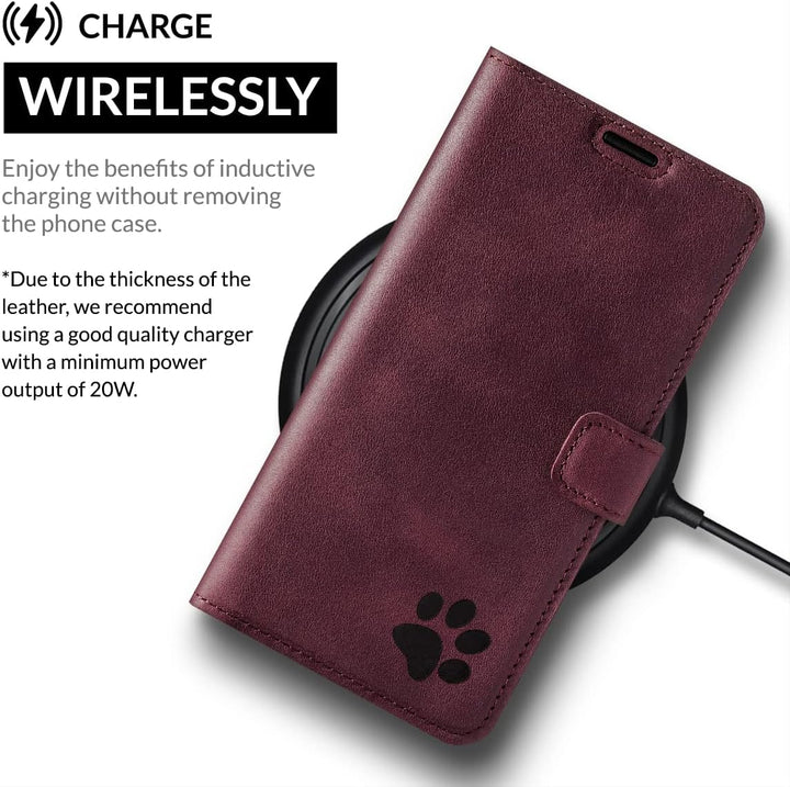 SURAZO Premium Handyhülle für Samsung Galaxy A14 5G – Echtleder Hülle mit Pfote Motiv – Vintage Klap