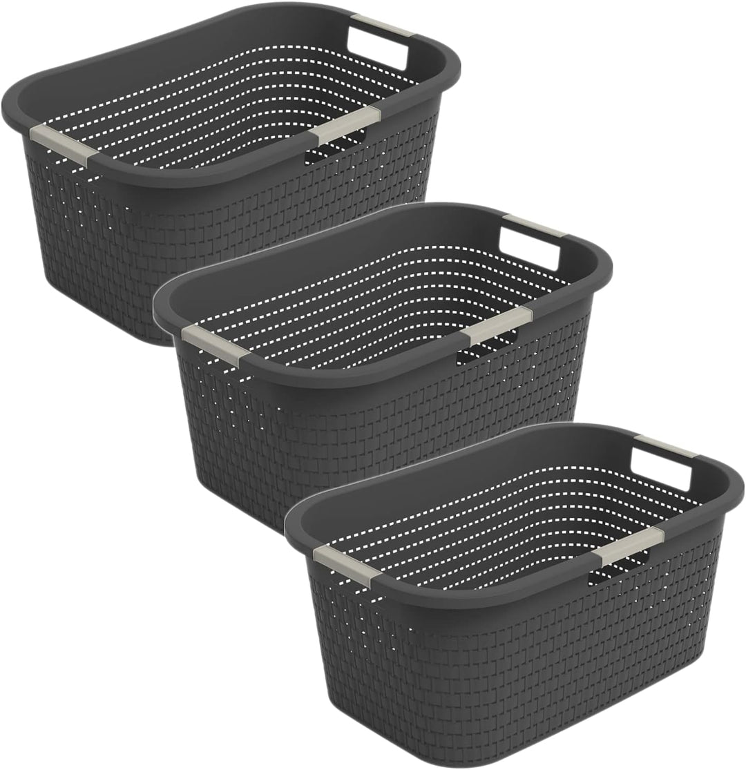 Rotho Country 3er-Set Wäschekorb 40l, Kunststoff (PP) BPA-frei, anthrazit, 40l (58.0 x 38.9 x 25.1 c