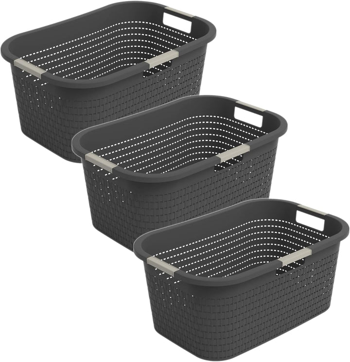 Rotho Country 3er-Set Wäschekorb 40l, Kunststoff (PP) BPA-frei, anthrazit, 40l (58.0 x 38.9 x 25.1 c