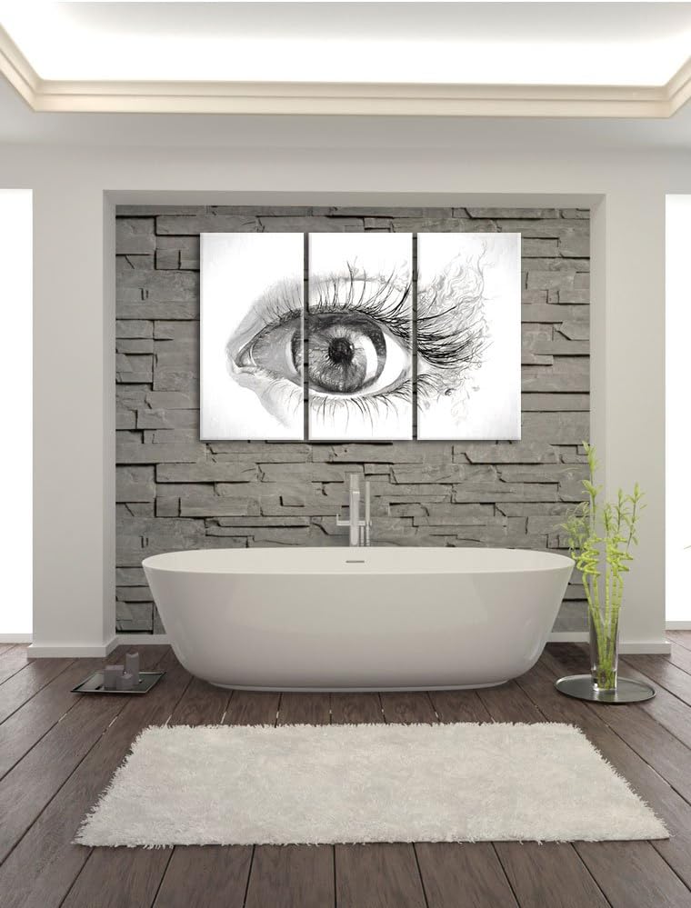 Pixxprint Grünes Auge Kohle Effekt 3-Teiler Leinwandbild 120x80 Bild auf Leinwand