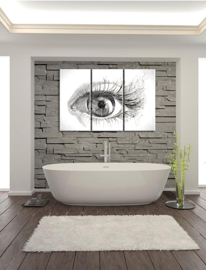 Pixxprint Grünes Auge Kohle Effekt 3-Teiler Leinwandbild 120x80 Bild auf Leinwand