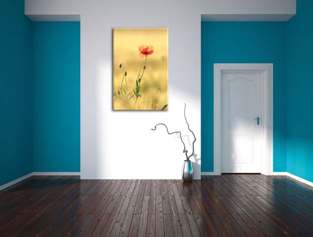 Pixxprint rote Blumen im Feld Tulpen Gemälde, Format: 100x70 auf Leinwand, 100x70