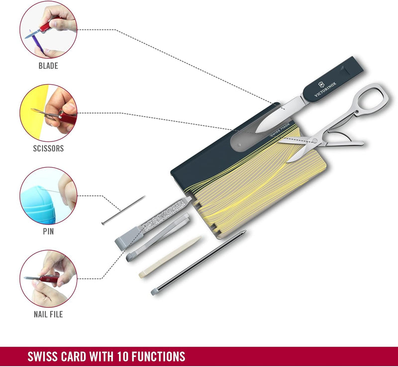 VICTORINOX Swiss Card Classic, 10 Funktionen, Swiss Made, Multitool für Frauen, inkl. Kartenetui mit