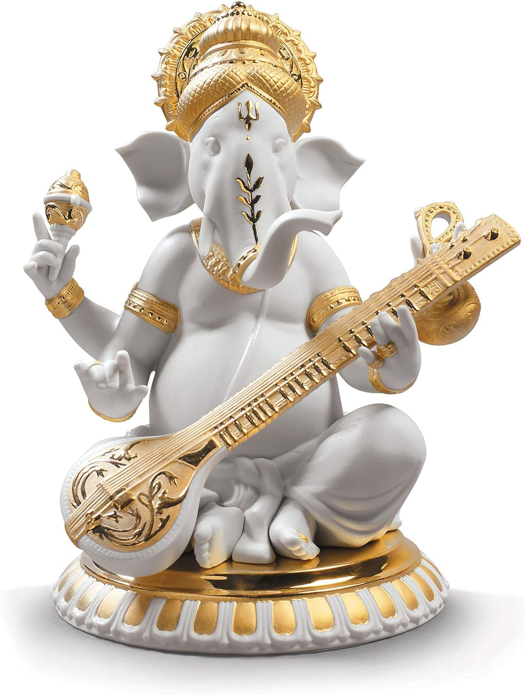 LLADRÓ Figur Veena Ganesha. Gold. Veena. Porzellan.