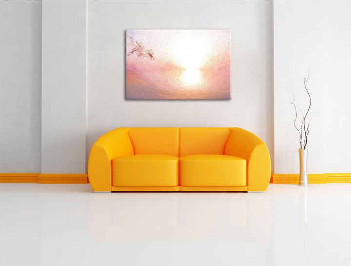 Möwen am Meer bei Sonnenaufgang Deluxe Format: 100x70 cm auf Leinwand, XXL riesige Bilder fertig ger