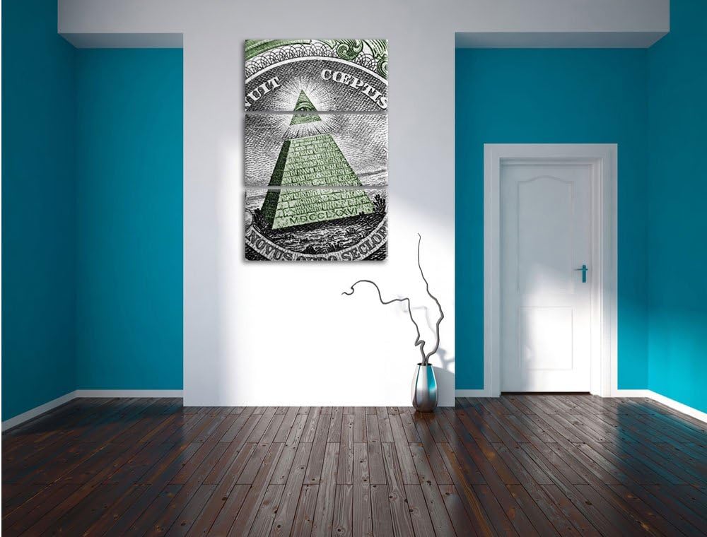 Pixxprint Illuminaten-Pyramide Dollar als Leinwandbild/Grösse: 3 Teilig (120x80) cm/Wandbild/Kunstdr