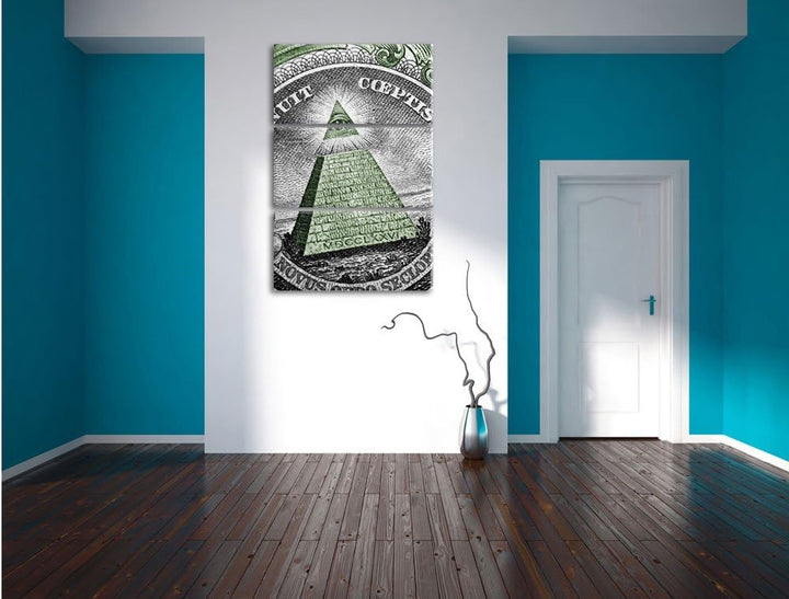 Pixxprint Illuminaten-Pyramide Dollar als Leinwandbild/Grösse: 3 Teilig (120x80) cm/Wandbild/Kunstdr