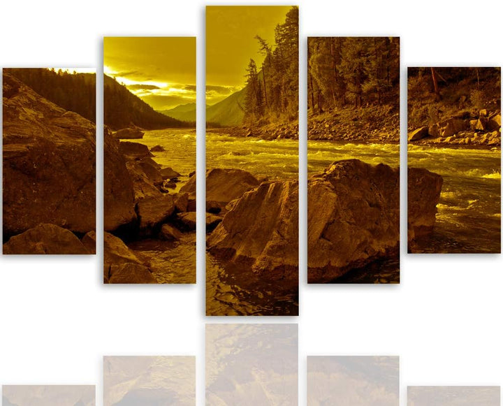 Feeby Wandbild Landschaft 100x70 cm - Deco Panel - 5 Teilig - Kunstdruck Steine braun Deco Panel 100