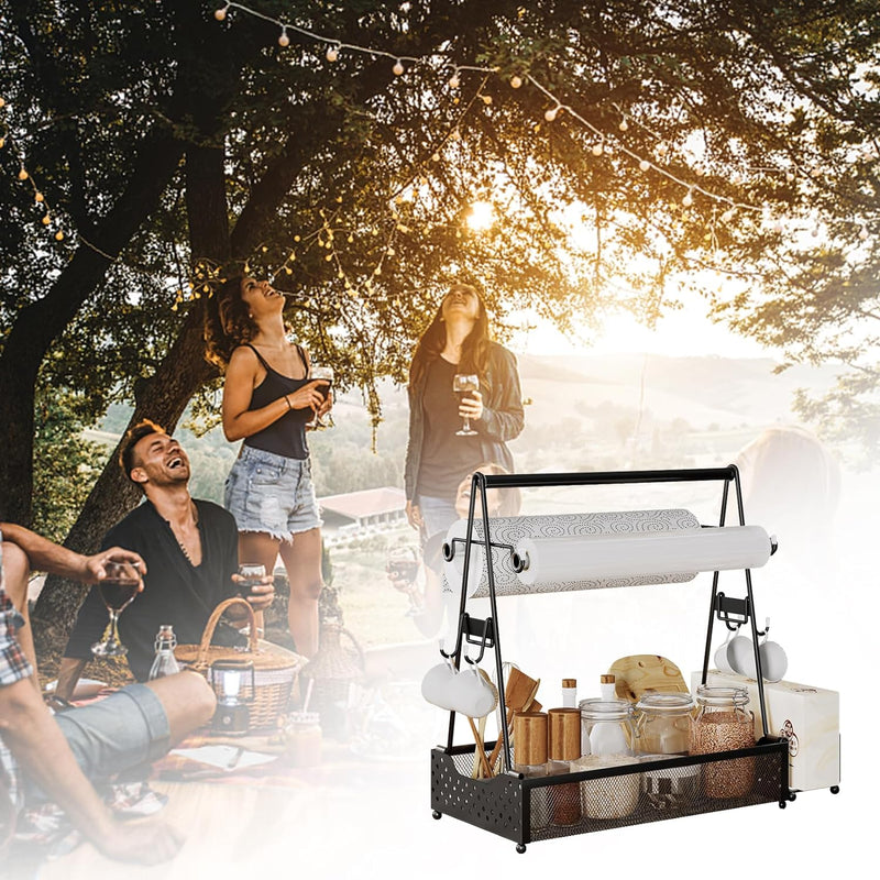 Grill-Caddy, Grill-Utensilienbehälter, BBQ-Caddy mit Papierhandtuchhalter und 4 Haken Küchen-Gewürz-