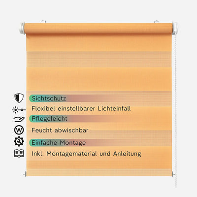 Rikmani Doppelrollo Fensterrollo ARD Duo-Rollo Klemmfixierung Zebrarollo Seitenzugrollo ohne Bohren,