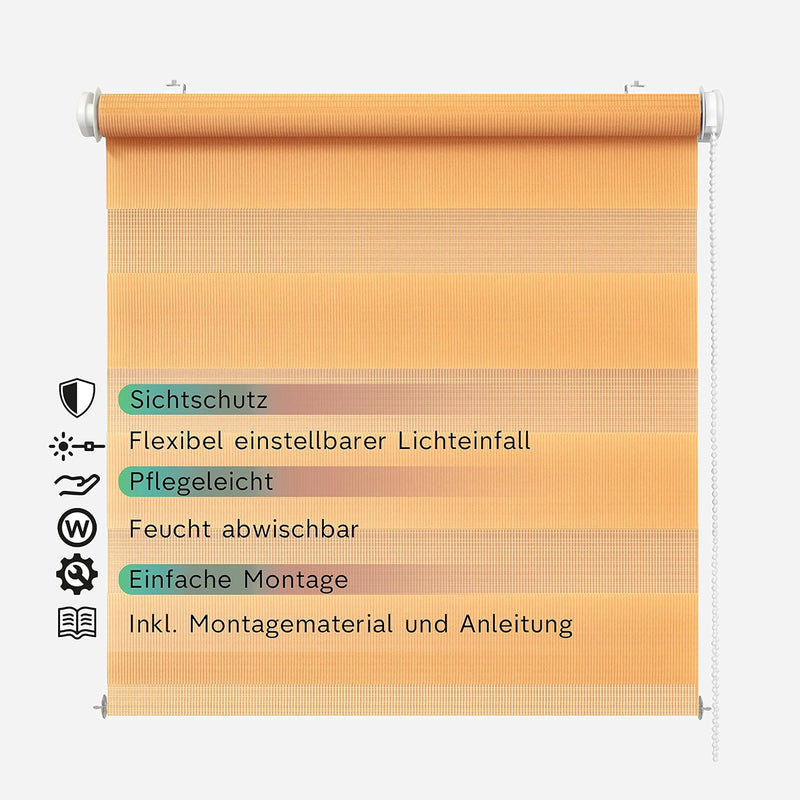 Rikmani Doppelrollo Fensterrollo ARD Duo-Rollo Klemmfixierung Zebrarollo Seitenzugrollo ohne Bohren,