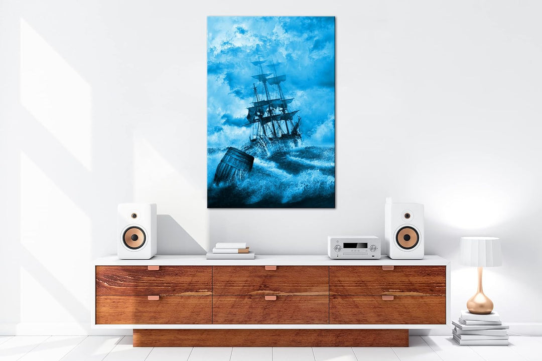 deyoli Schiff bei stürmischen Wetter in Seenot Format 80x60 Effekt: Monocrome Blau als Leinwandbild,
