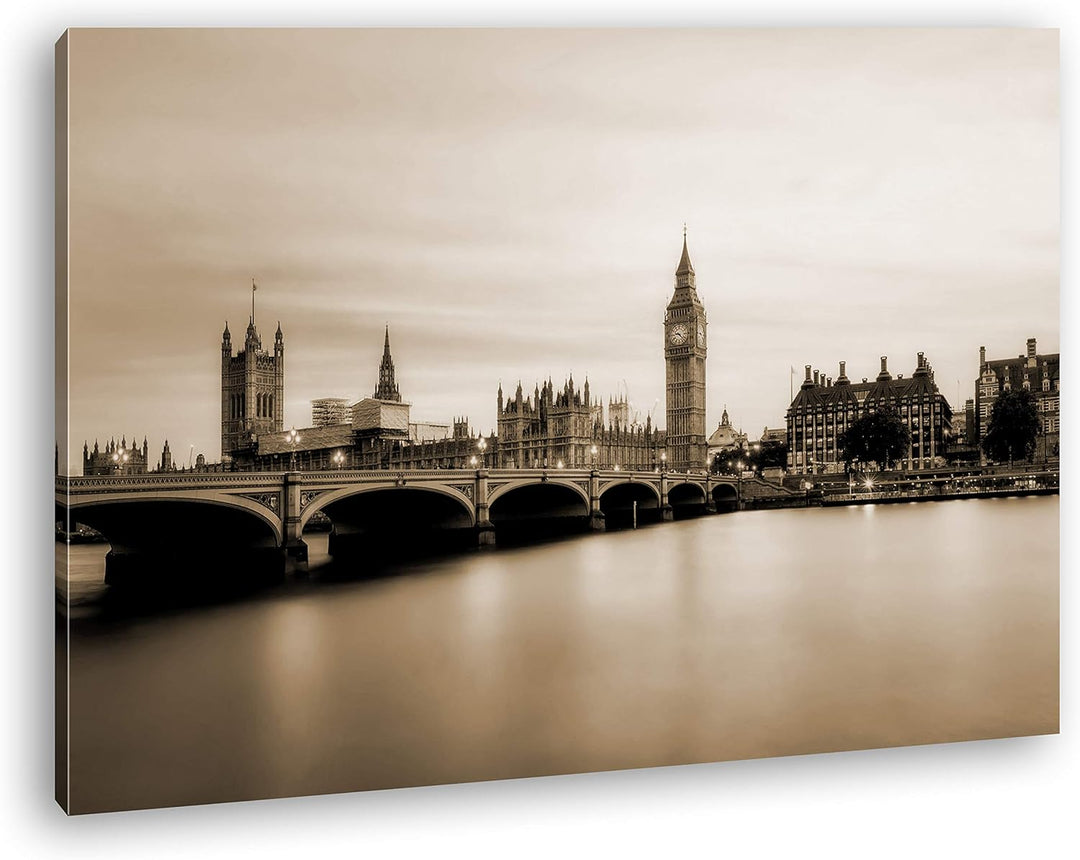 deyoli Skyline von London Format: 60x40 Effekt: Sepia als Leinwandbild, Motiv fertig gerahmt auf Ech