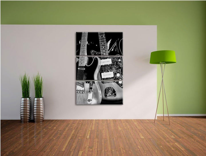 Pixxprint Monocrome, Elegante E-Gitarren 3-Teiler Leinwandbild 120x80 Bild auf Leinwand