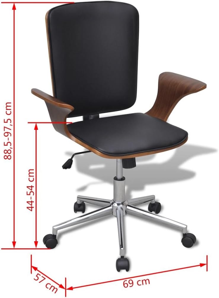 Tidyard Schreibtischstuhl Bürostuhl Drehsessel mit Höhenverstellbar, Holzrahmen, Schwarz + Braun, 69