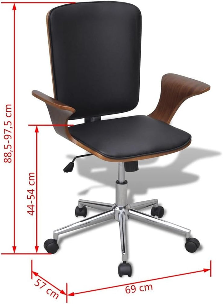 Tidyard Schreibtischstuhl Bürostuhl Drehsessel mit Höhenverstellbar, Holzrahmen, Schwarz + Braun, 69