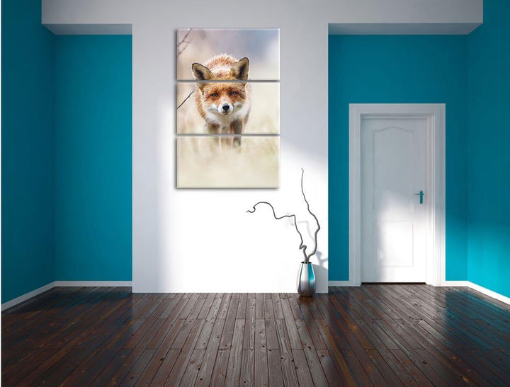 Pixxprint Schleichender Fuchs als Leinwandbild | Grösse: 3 Teilig (120x80) | Wandbild| Kunstdruck |