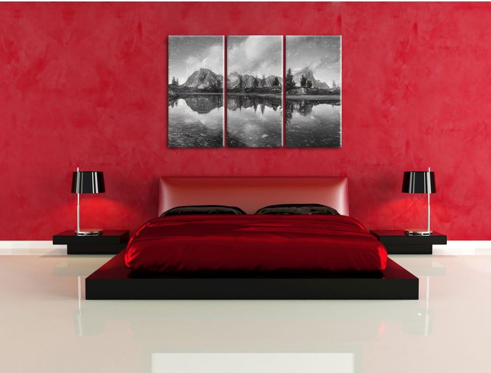 Pixxprint Dolomiten am See Limides als Leinwandbild/Grösse: 3 Teilig (120x80 cm) cm/Wandbild/Kunstdr