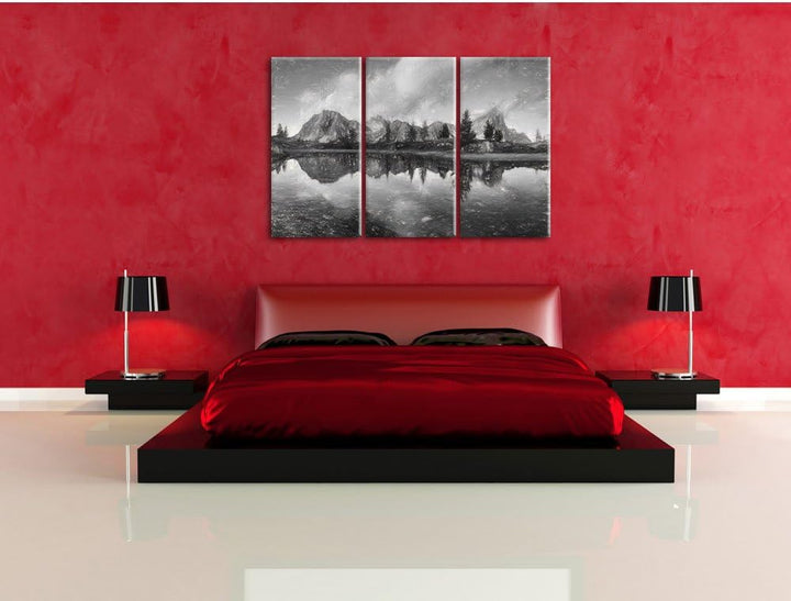 Pixxprint Dolomiten am See Limides als Leinwandbild/Grösse: 3 Teilig (120x80 cm) cm/Wandbild/Kunstdr