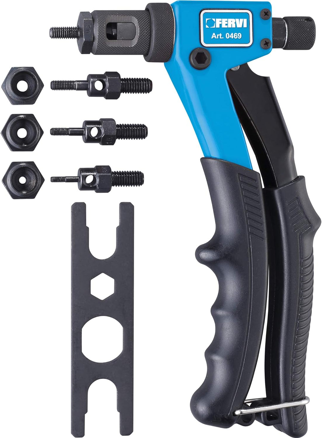 Fervi 0469 Nietzange X für Gewindeaufsätze von M3 bis M6, Zyanblau/Schwarz