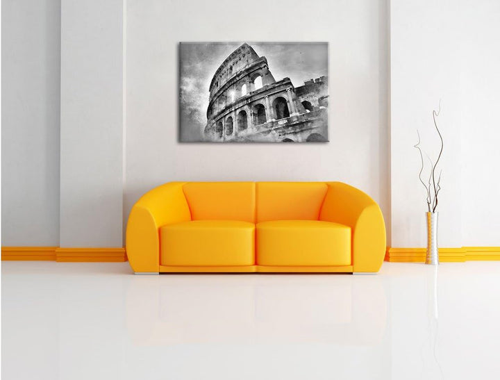 Monocrome, Kolosseum Rom, Format: 100x70 auf Leinwand, XXL riesige Bilder fertig gerahmt mit Keilrah