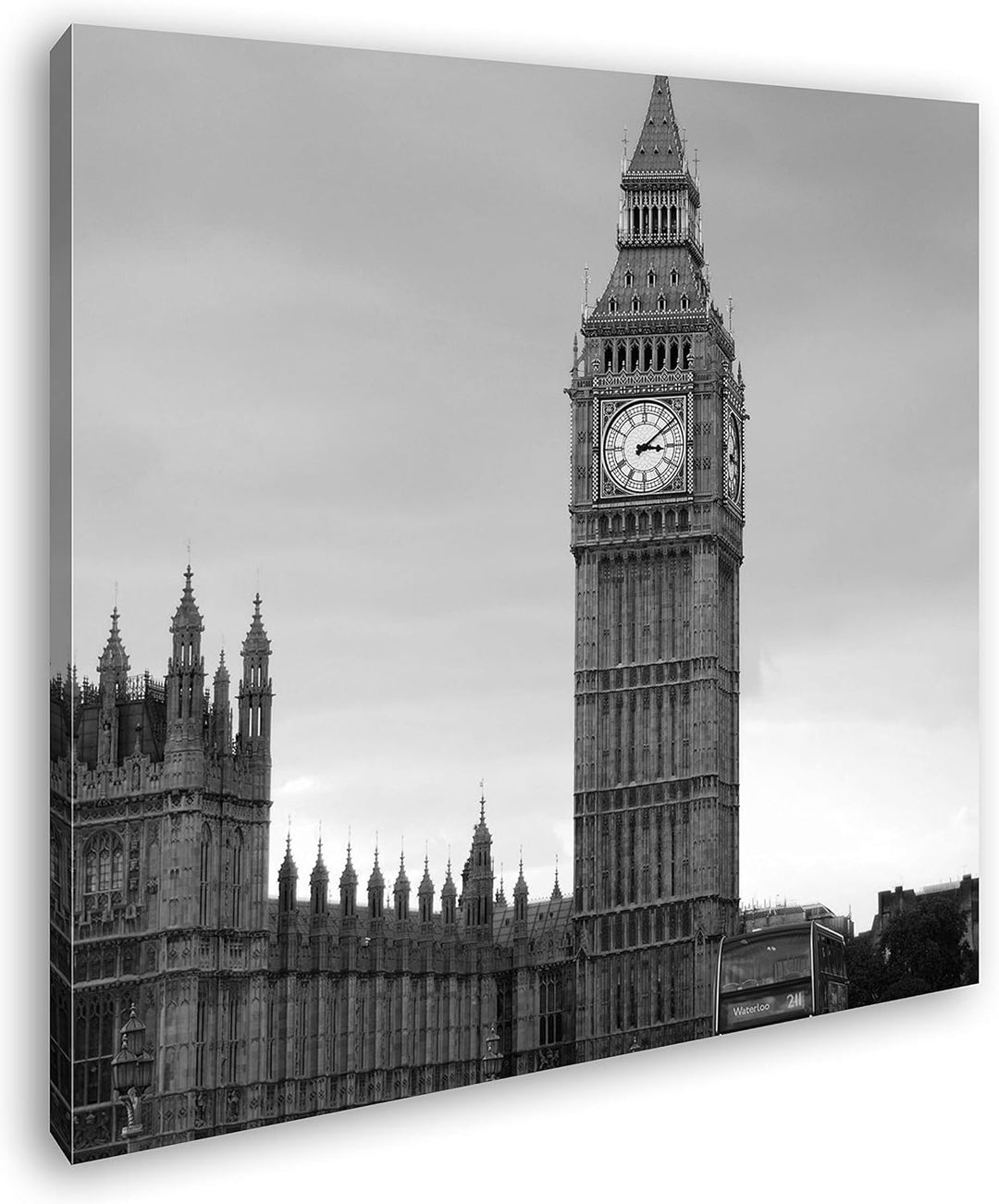 deyoli Big Ben in London Format: 70x70 Effekt: Schwarz&Weiss als Leinwandbild, Motiv auf Echtholzrah