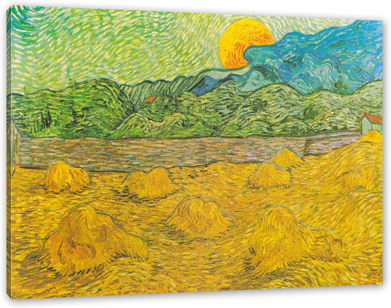 Vincent Van Gogh - Landschaft mit Weizenhaufen als Leinwandbild / Grösse: 120x80 cm / Wandbild / Kun