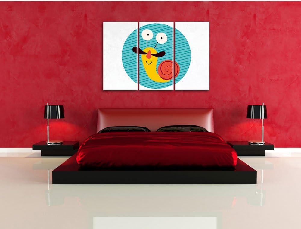 Pixxprint Lustige Schnecke als Leinwandbild/Grösse: 3 Teilig (120x80) cm/Wandbild/Kunstdruck/fertig